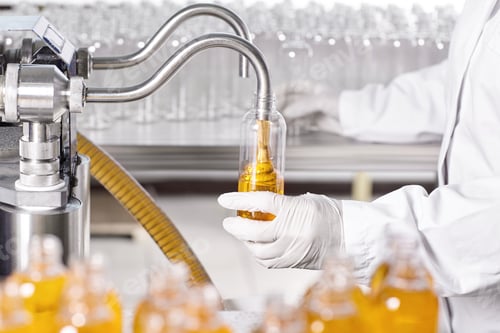 Preview: Production Process Of Cosmetics In Laboratory. Laboratory Scientist Dressed In Hospital Gown And