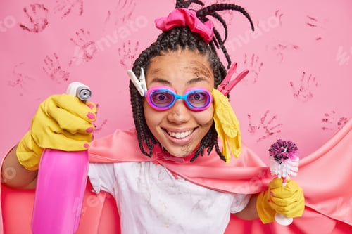Preview: Positive Superwoman Poses With Cleaning Tool And Chemical Spray Does Work About House Smiles