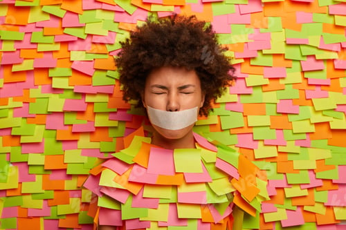 Preview: African American Woman Shut With Taped Mouth, Forced To Be Silent, Closes Eyes, Afraids Of