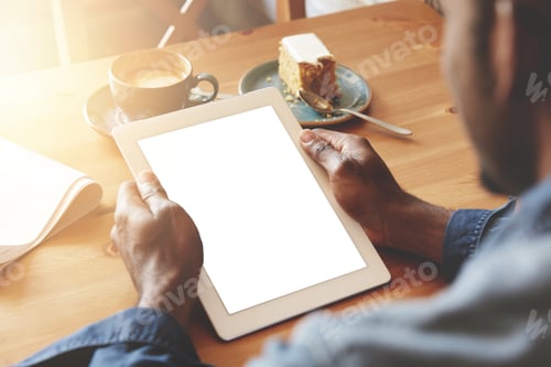 Preview: Cropped Portrait Of African American Entrepreneur Using Digital Tablet With Blank Copy Space Screen