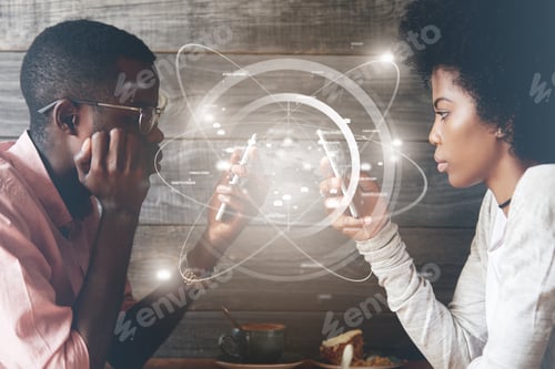 Preview: Visual Effects. Worldwide Connection Interface. African Girl Messaging Via Social Networks On