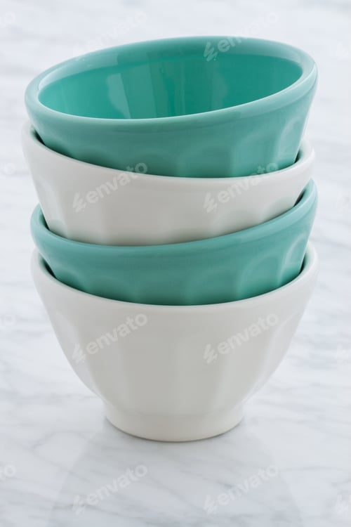 Preview: Gorgeous Cafe Au Lait Bowls On Top Of Carrara Marble Countertop