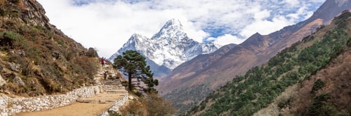 Preview: Everest Base Camp Trekking In Nepal. Web Banner In Panoramic View.