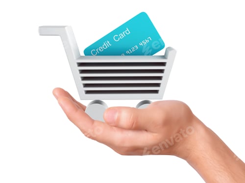 Preview: Hand Hold A Shopping Cart Symbol On White Background
