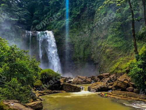Preview: Beautiful Aerial View Of Big Waterfall In Costa Rica Inside The Mountains