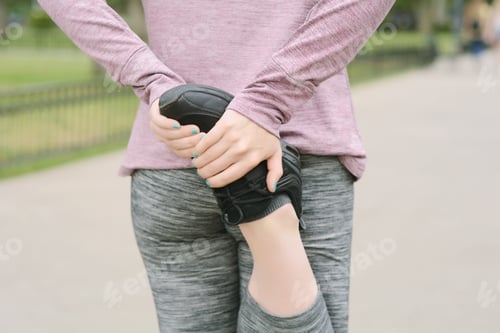 Preview: Portrair Of Young Beautiful Woman Doing Exercise At Park. Sport Concept. Outdoors