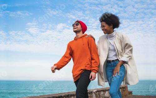 Preview: Portrait Of Two Young Friends Spending Some Nice Time Together, Walking On Coast Line And Having
