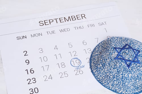 Preview: Calendar With Kippah. Yom Kippur Concept.