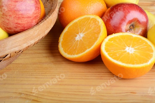Preview: Close Up Of Fresh Fruits On Wooden Table.