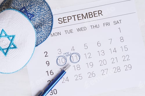 Preview: Calendar With Kippah. Calendar With Date September 10 And 11. Rosh Hashana, Jewish New Year Concept.