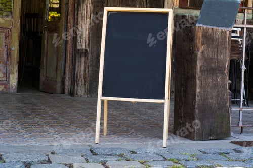 Preview: Empty Large Menu Blackboard On The Street. Outdoors