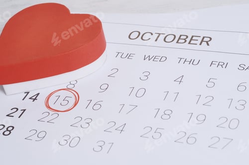 Preview: October Calendar With Red Gift Box. Date Night, Love Concept.