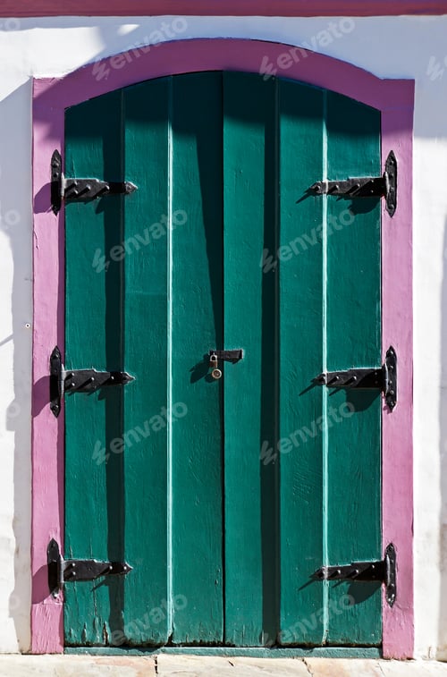 Preview: Ancient Colonial Door In Historical City Of Ouro Preto, Brazil
