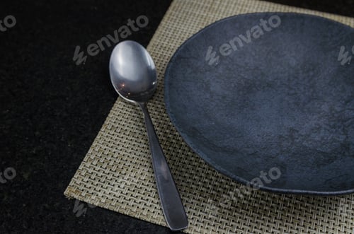 Preview: Beautiful Empty Black Slate Plate Seen From Above