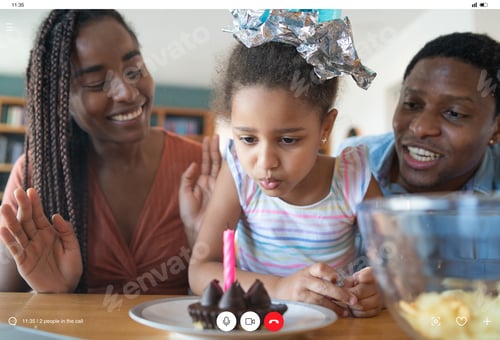 Preview: Family Celebrating Birthday Online At Home.