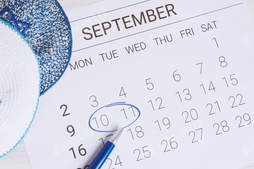 Preview: Calendar With Kippah. Calendar With Date September 10 And 11. Rosh Hashana, Jewish New Year Concept.