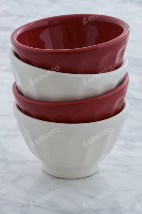 Preview: Gorgeous Cafe Au Lait Bowls On Top Of Carrara Marble Countertop