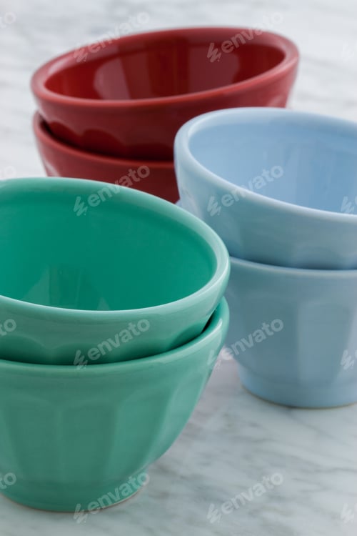 Preview: Gorgeous Cafe Au Lait Bowls On Top Of Carrara Marble Countertop