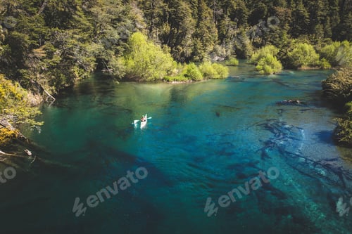 Preview: Man In A Boat, Rowing Kayak On Lake. Lonely Boat In The Middle Of The River. Kayaking, Canoeing