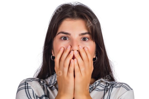 Preview: Shocked Woman Covering Mouth with Hands
