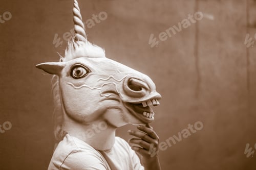 Preview: Photograph Of A Teen With A Funny Unicorn Mask