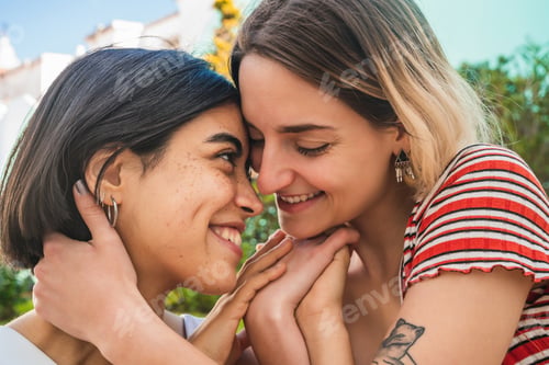 Preview: Portrait Of Loving Lesbian Couple Spending Time Together And Having A Date Outdoors. Lgbt., Love