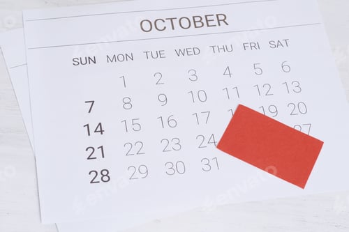 Preview: Close Up View Of October Calendar With Empty Note