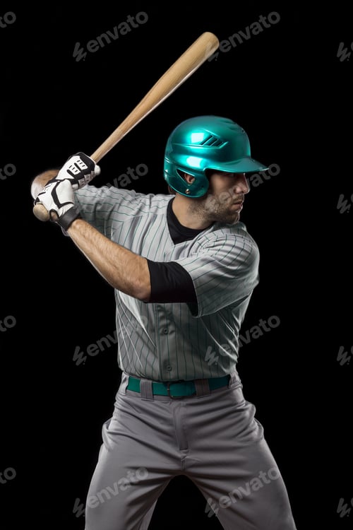 Preview: Baseball Player Ready To Swing, On A Blue Uniform.