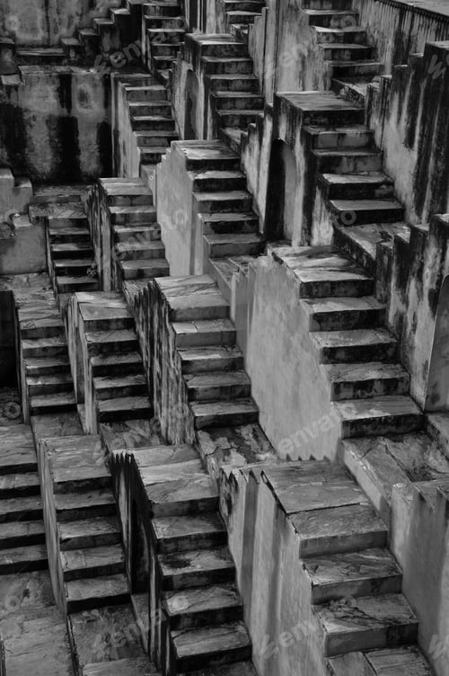 Preview: Monochrome Abstract Photo Of Geometric Stepwell In India
