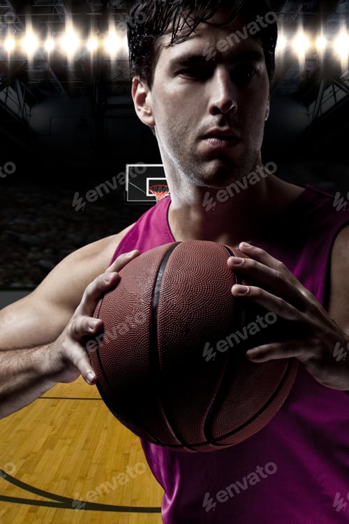 Preview: Basketball Player On A Pink Uniform, On A Basketball Court.