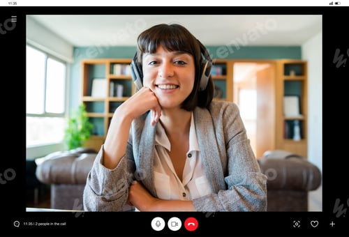 Preview: Business Woman On A Video Call With Headphones.
