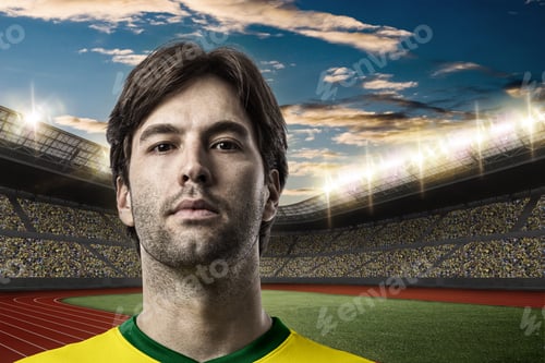 Preview: Brazilian Athlete Winning A Golden Medal On A Track And Field Stadium.