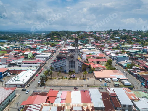 Preview: Beautiful Aerial View Of Limon Down Town And Church In Costa Rica