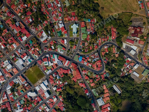 Preview: Beautiful Aerial View Of The Church, Park And Town Of Sarchi - Costa Rica
