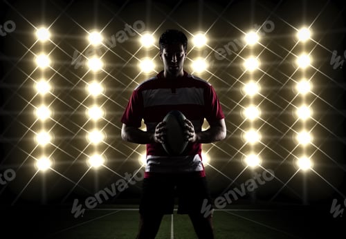 Preview: Silhouette Os A Rugby Player In A Red Uniform. White Background