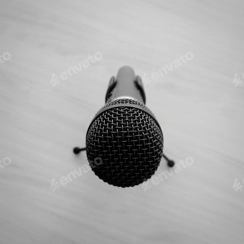 Preview: A Grayscale Shot Of A Microphone Against A Wooden Floor Communication Concept
