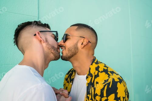 Preview: Gay Couple Hugging And Kissing In The Street.