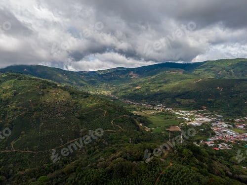 Preview: Beautiful Aerial View Of The Beautiful Town Of Santa Maria De Dota In Costa Rica -Town In Valley