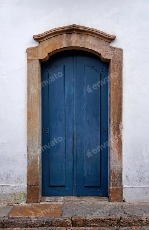 Preview: Ancient Colonial Door At Historical City Of Ouro Preto, Brazil