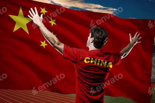Preview: Chinese Athlete Winning A Golden Medal In Front Of A Chinese Flag.