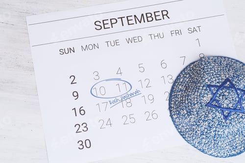 Preview: Calendar With Kippah. Calendar With Date September 10, 2018. Rosh Hashana, Jewish New Year Concept.