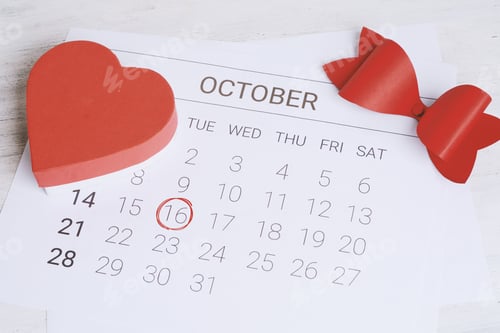 Preview: October Calendar With Red Gift Box. Date Night, Love Concept.