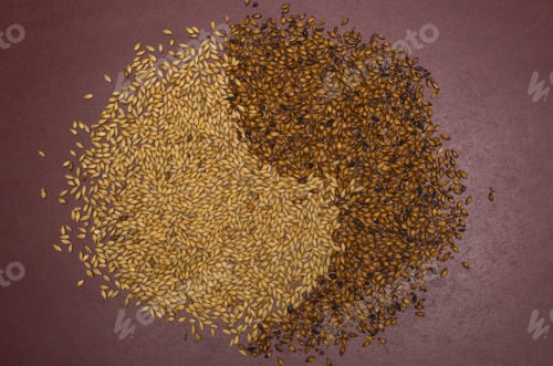 Preview: Yin Yang Texture Of Beer Malt On Red Christmas Background.
