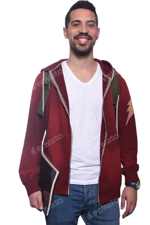 Preview: Portrait Of Young Latin Student Holding Notebook. Isolated White Background.