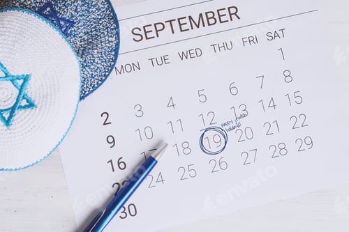 Preview: Calendar With Kippah. Yom Kippur Concept.