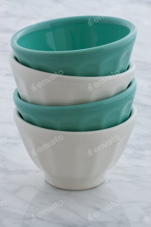 Preview: Gorgeous Cafe Au Lait Bowls On Top Of Carrara Marble Countertop