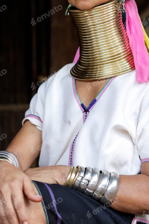 Preview: Thailand, Chiang Mai, Karen Long Neck Hill. Close Up.
