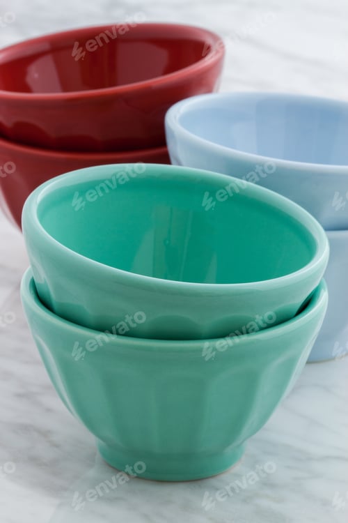 Preview: Gorgeous Cafe Au Lait Bowls On Top Of Carrara Marble Countertop