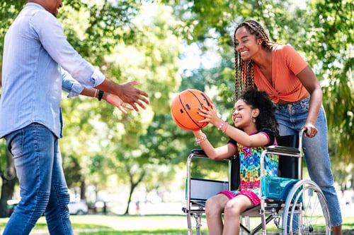 Preview: Girl In A Wheelchair Playing Basketball With Her Family.