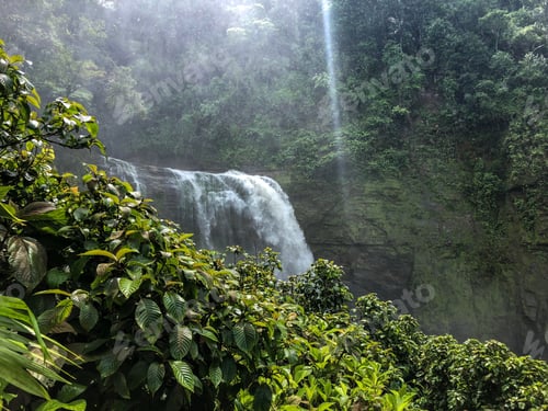 Preview: Beautiful Aerial View Of Big Waterfall In Costa Rica Inside The Mountains